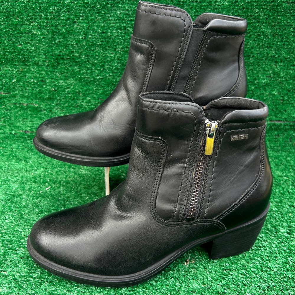 Clarks Women Black‎ Leather Waterproof Ankle Boots Block Heel Zip 261751994055